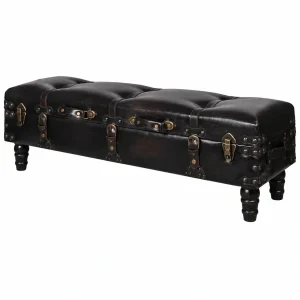 Banco de Almacenamiento de Madera Maciza de Pino, Marrón, con Asiento Acolchado, Estilo Vintage, 111x34x37 cm