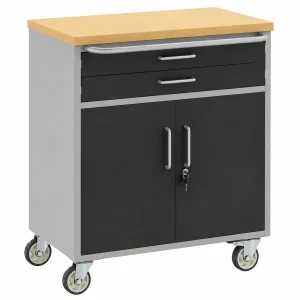 Mesa de Trabajo Industrial con Cajón Negro y Gris, 75x45x85 cm, Almacenamiento y Organización de Herramientas