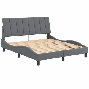 Cama con Luz LED y Base Curvada de Terciopelo Gris 120x200 cm