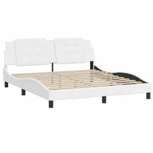 Cama Zadar de Cuero Sintético Blanco 180x200 cm con Somier