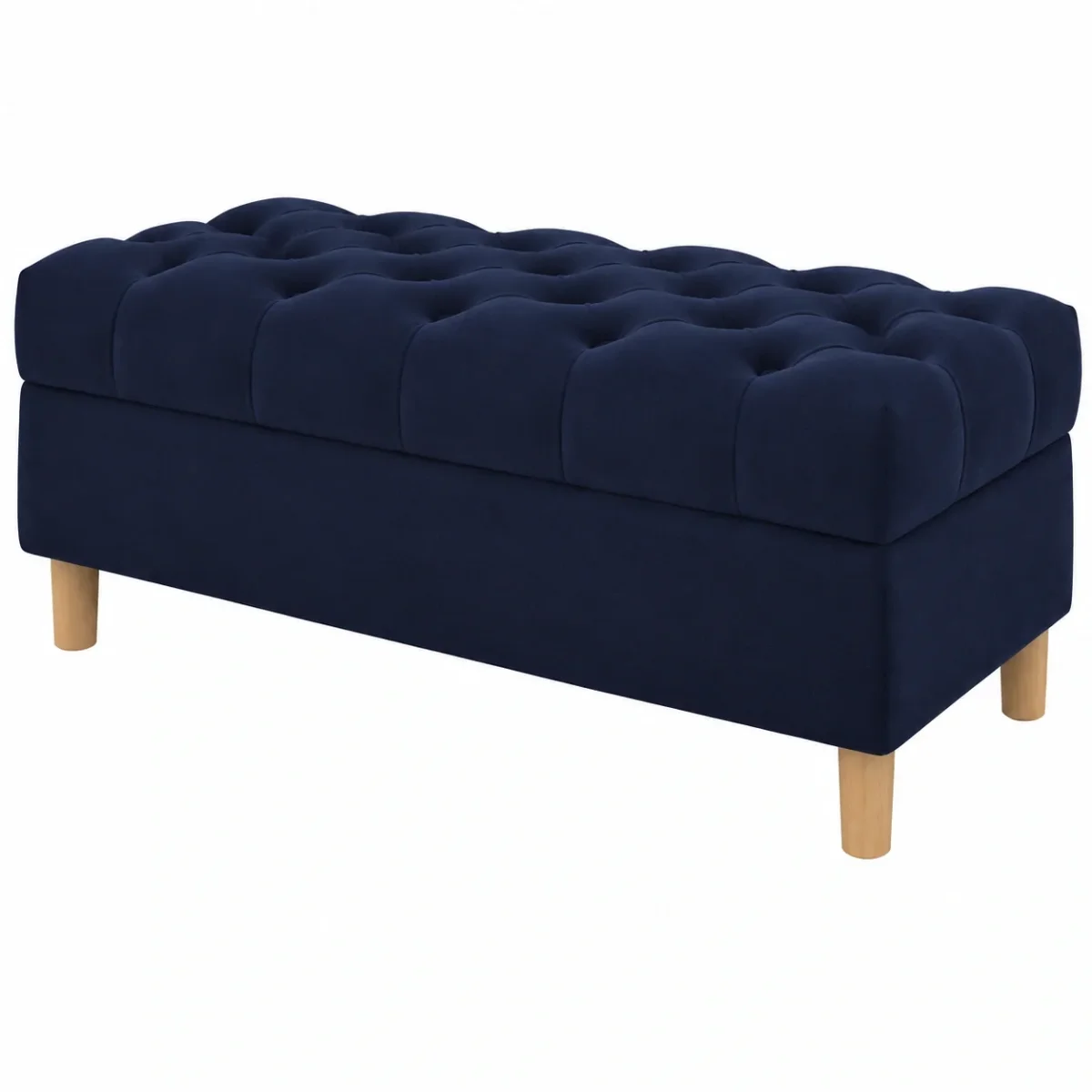 Banco otomano con almacenamiento, tapizado en terciopelo azul oscuro, patas redondeadas, 120 cm - Imagen 2