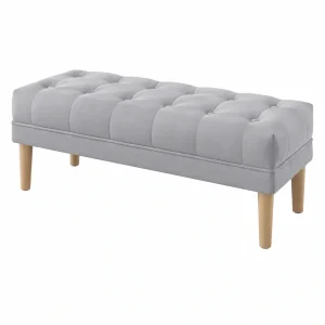Banco otomano tapizado en terciopelo plateado 120 cm