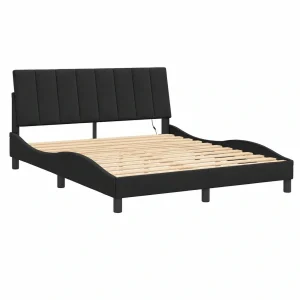 Cama con LED y Terciopelo Negro, Estructura Curvada 160x200 cm