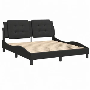Cama Plataforma con Cabecero de Cuero Sintético Negro 160x200 cm