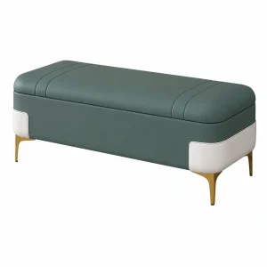 Banco otomano verde con almacenamiento y patas metálicas, 100 cm, ideal para dormitorio