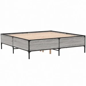 Estructura de Cama Doble, Base de Madera y Metal, Mueble para Dormitorio 200x200 cm