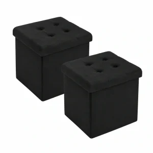 WOLTU Set de 2 Puff de Almacenaje Plegables con Tapa, Taburetes Otomana Negro 37,5x37,5x38cm