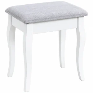 Taburete de Madera Tapizada Gris y Blanco para Salón o Dormitorio, Estilo Nórdico, 36x30x44 cm