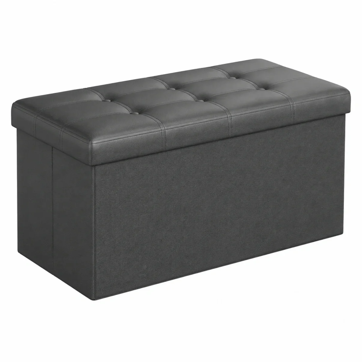 Banco de Almacenamiento Plegable de 76 cm, Otomana de Piel Sintética, Capacidad 300 kg, Gris Oscuro - Imagen 2
