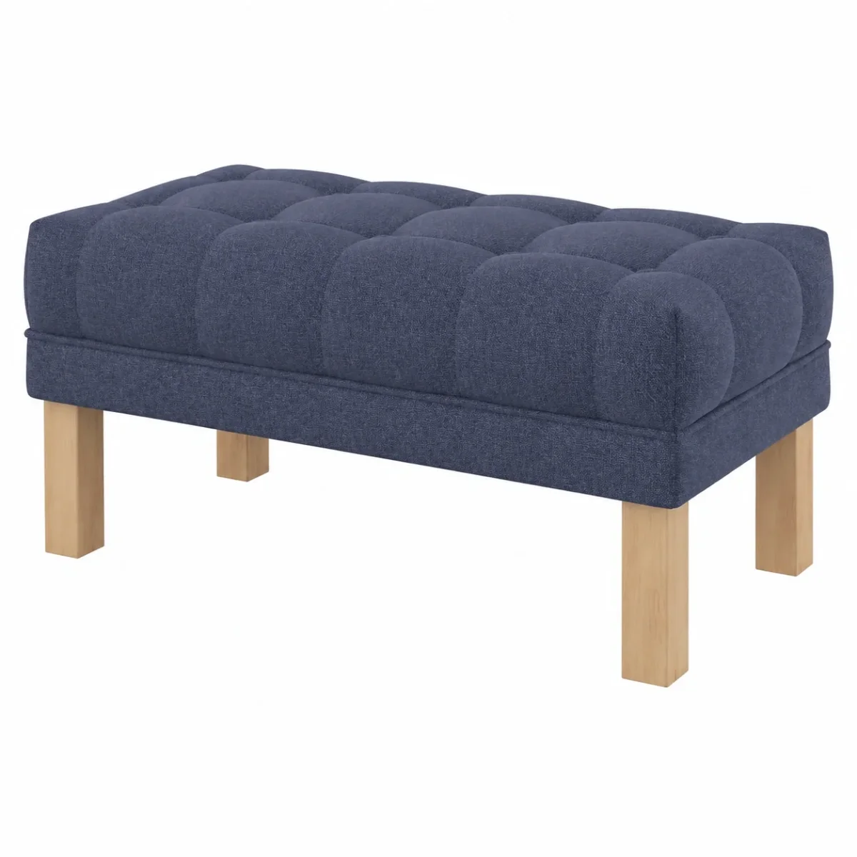 Banco Ottoman Tapizado con Botones y Patas Cuadradas, 100 cm, Tela Azul Nordica - Imagen 2