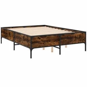 Cama de Invitados Doble, Estructura de Madera y Metal, 140x190 cm, Acabado Roble Ahumado