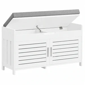 Banco zapatero con asiento y almacenamiento para entrada, MDF y pino, 100kg, 90x33x50cm