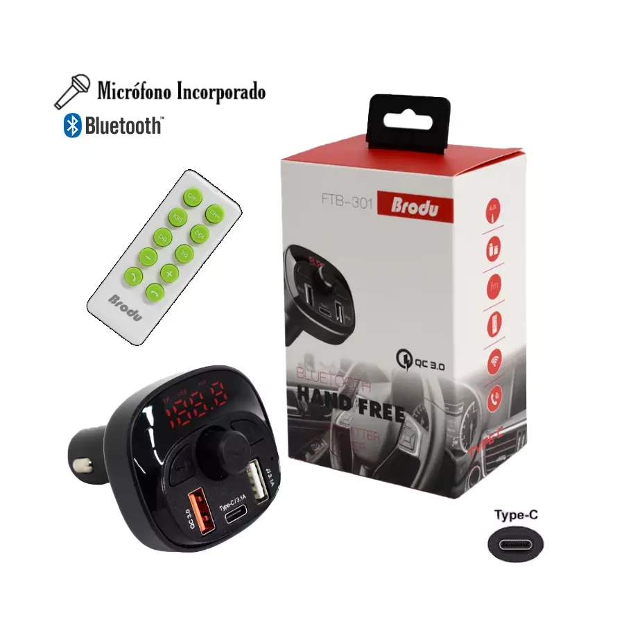 Transmisor Fm Bluetooth Mp3 Para Autos Cable USB Tipo C - Imagen 3