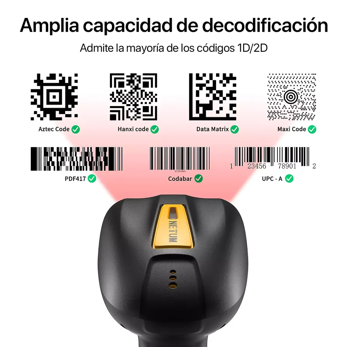 Lector de Código De Barras Y QR c/ Base Carga Netum - Imagen 3