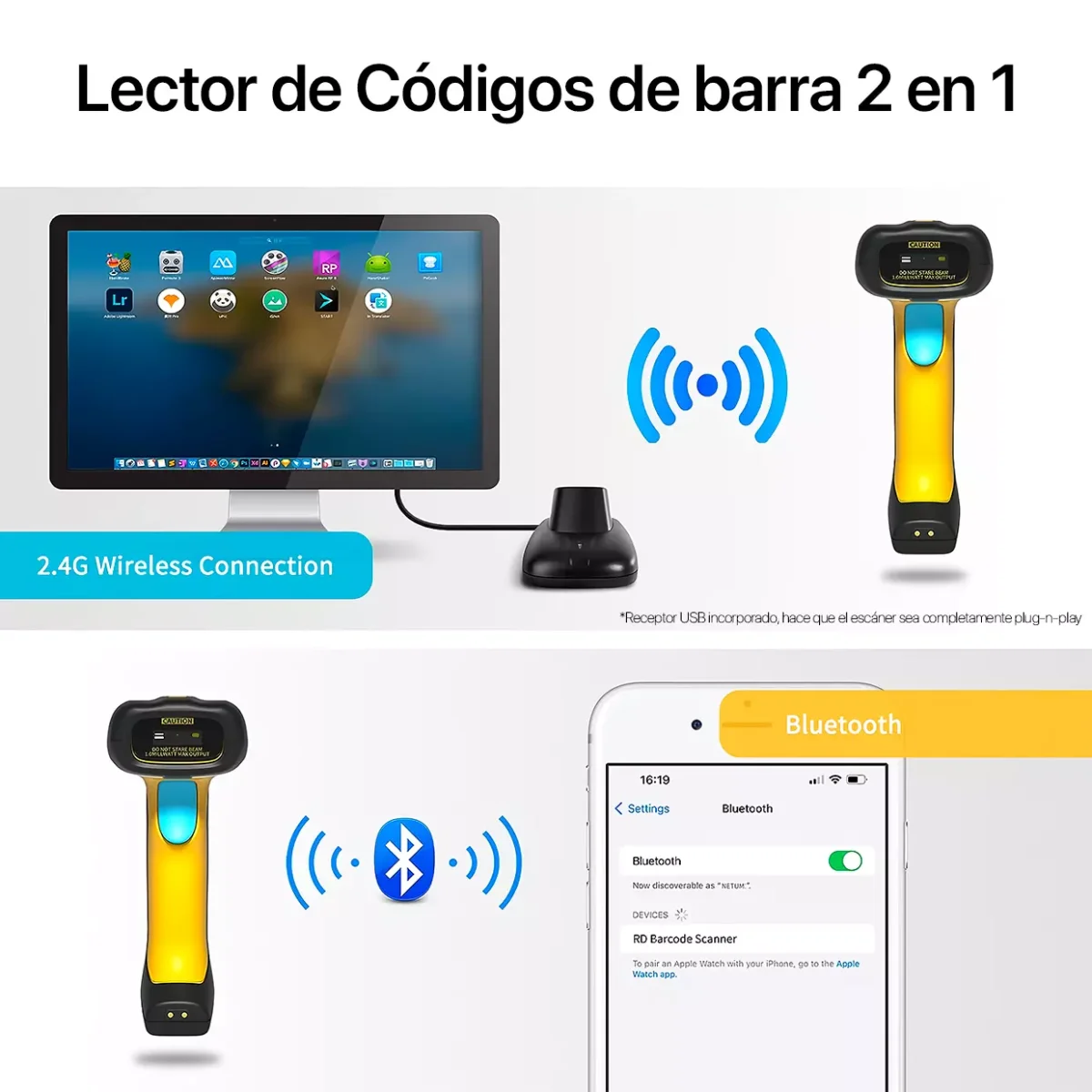 Lector de Código De Barras Y QR c/ Base Carga Netum - Imagen 6