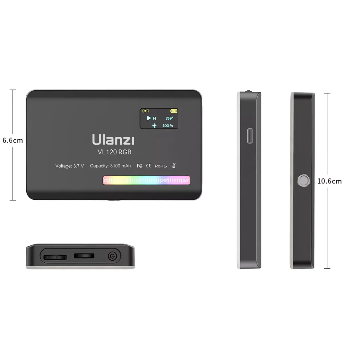 Luz Led Rgb Ulanzi VL120 + Ventosa con adaptador perno 1/4″ + Filtro difuminador - Imagen 6