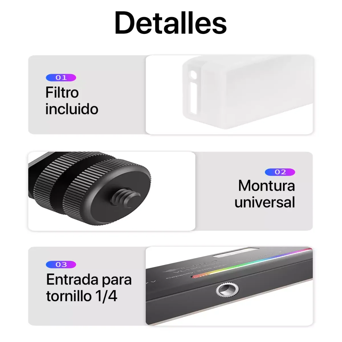 Luz Led Rgb Ulanzi VL120 + Ventosa con adaptador perno 1/4″ + Filtro difuminador - Imagen 3