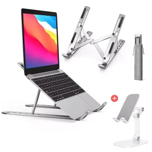 Soporte Laptop Aluminio Altura Regulable + Soporte para Celular de Regalo