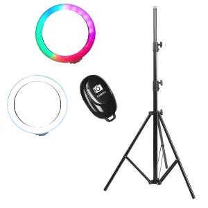 Aro de Luz RGB + Trípode Con Altura Regulable y Disparador Bt