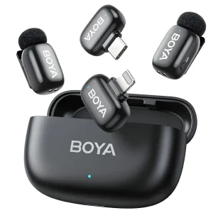 BOYA Mini-12 Micrófono Lavalier Inalámbrico Dual USB-C y Lightning Compatible con iPhone, Android