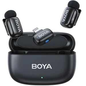 BOYA Mini-15 Micrófono Inalámbrico Dual Lightning Negro Ideal para iPhone, iPad y Grabación Móvil