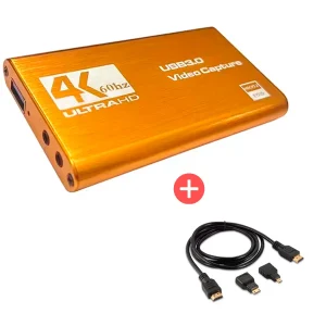 Capturador De Video HDMI USB 3.0 4K Dorado + Adaptador HDMI