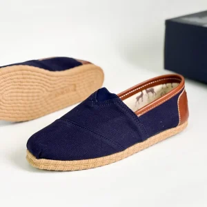 ALPARGATA COMBINADA AZUL Y CUERO