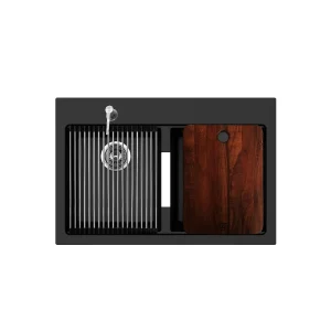 Tarja KQD3322A-BL Cuarzo equipada doble tina color negro