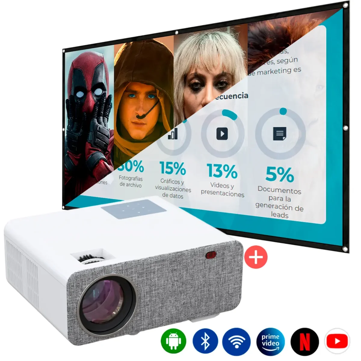 Proyector Smart Android Sd500 Owlenz + Ecran 120″ H120C+