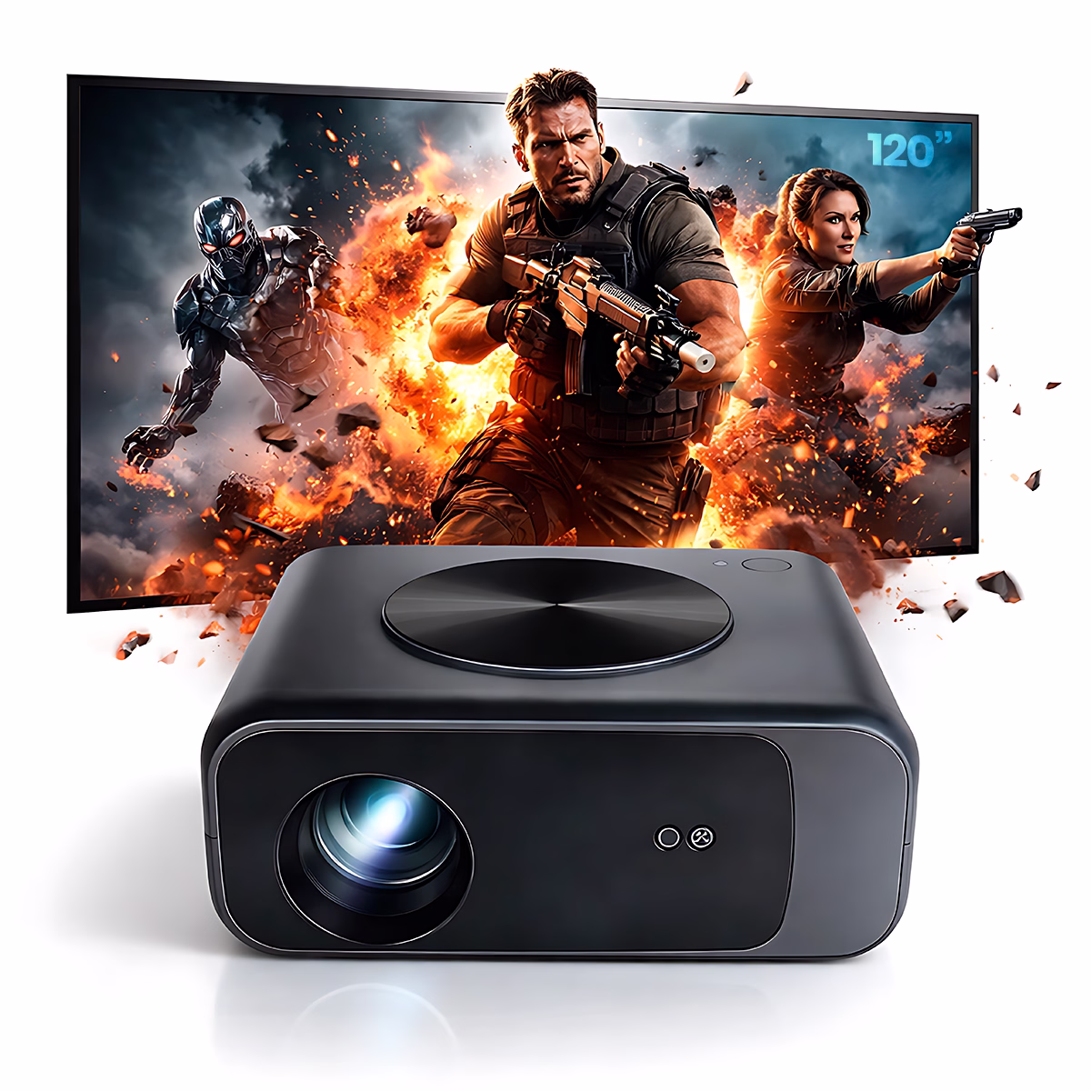 Proyector SD550 Enfoque Autómatico y Ecran Blanco 120″