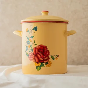 OLLA GUISERA CHICA BORDE ROJO ROSAS