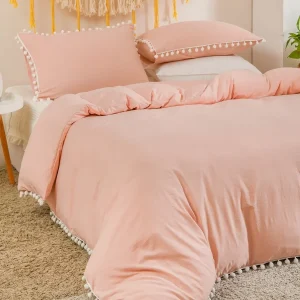 Funda de Plumon rosado pompones
