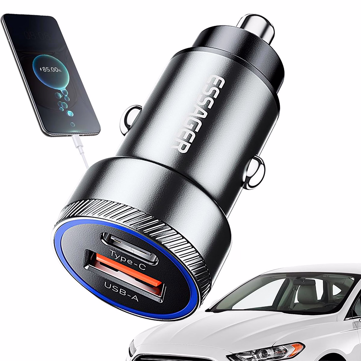 Essager Cargador ES-CC11 54W para Auto USB-A y USB-C