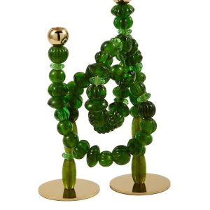 Candle holder beads dark green