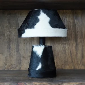 LÁMPARA HONGO DE CUERO CON PIEL DE VACA NEGRA