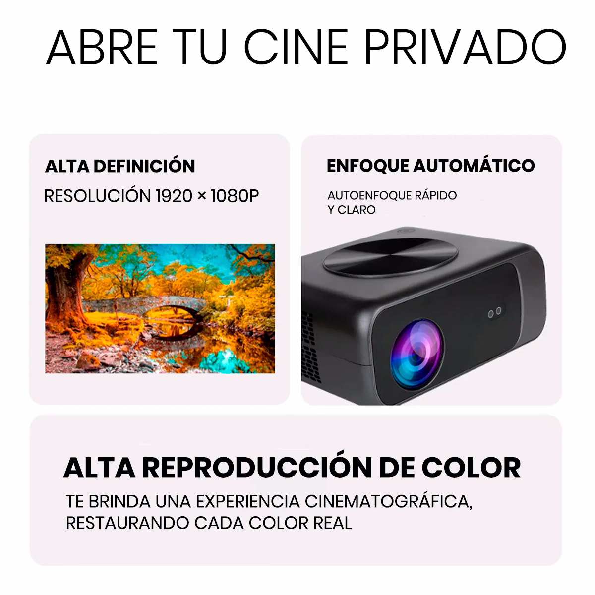 Proyector SD550 Enfoque Autómatico y Ecran Blanco 120″ - Imagen 5